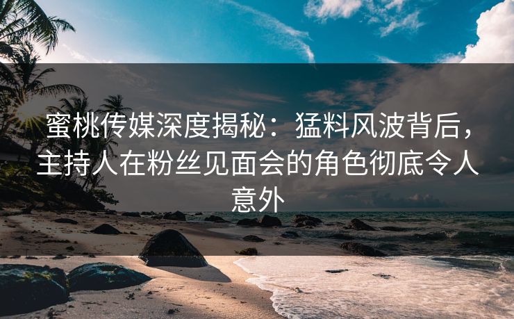 蜜桃传媒深度揭秘：猛料风波背后，主持人在粉丝见面会的角色彻底令人意外
